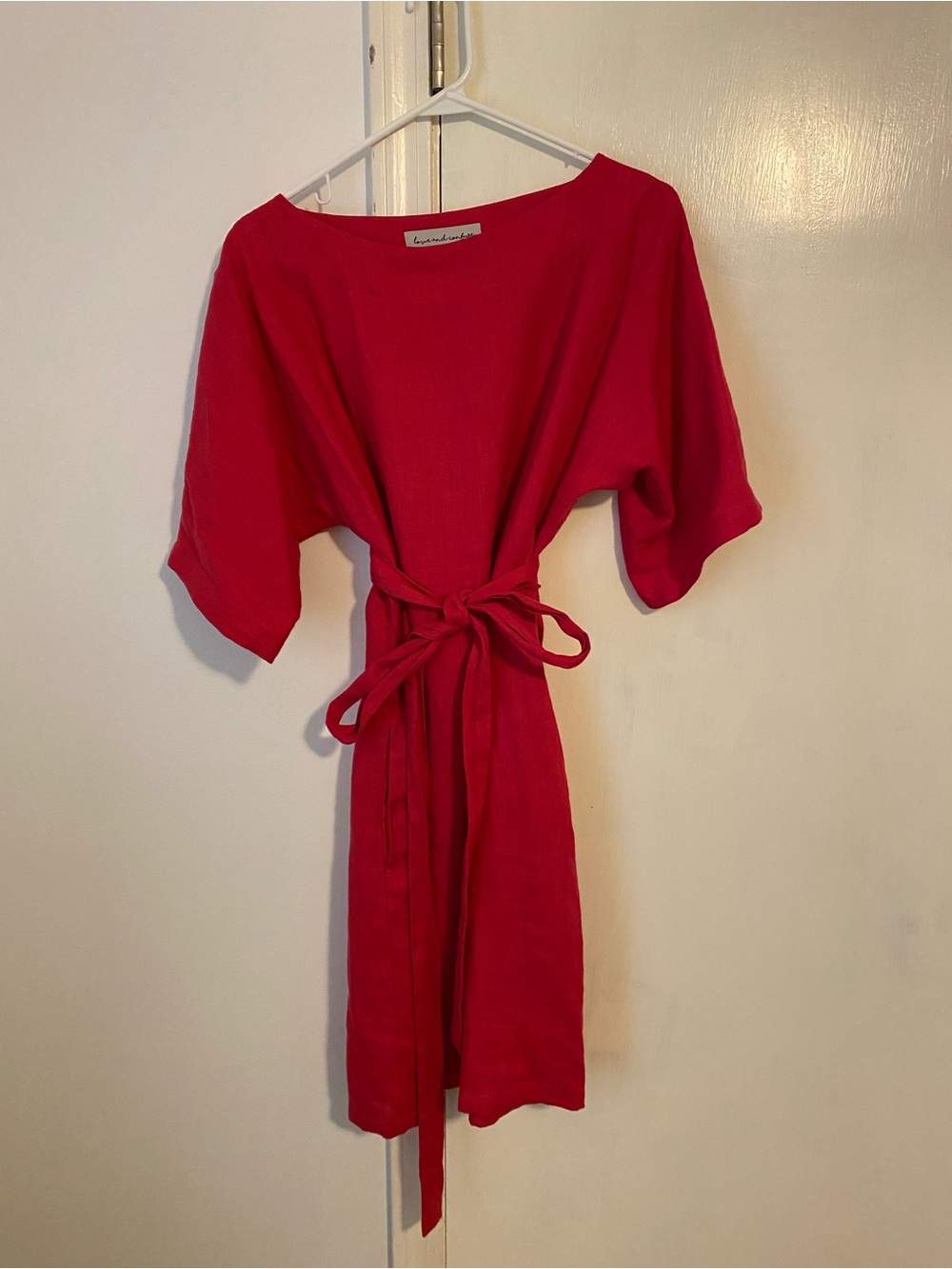 Bright pink linen dress